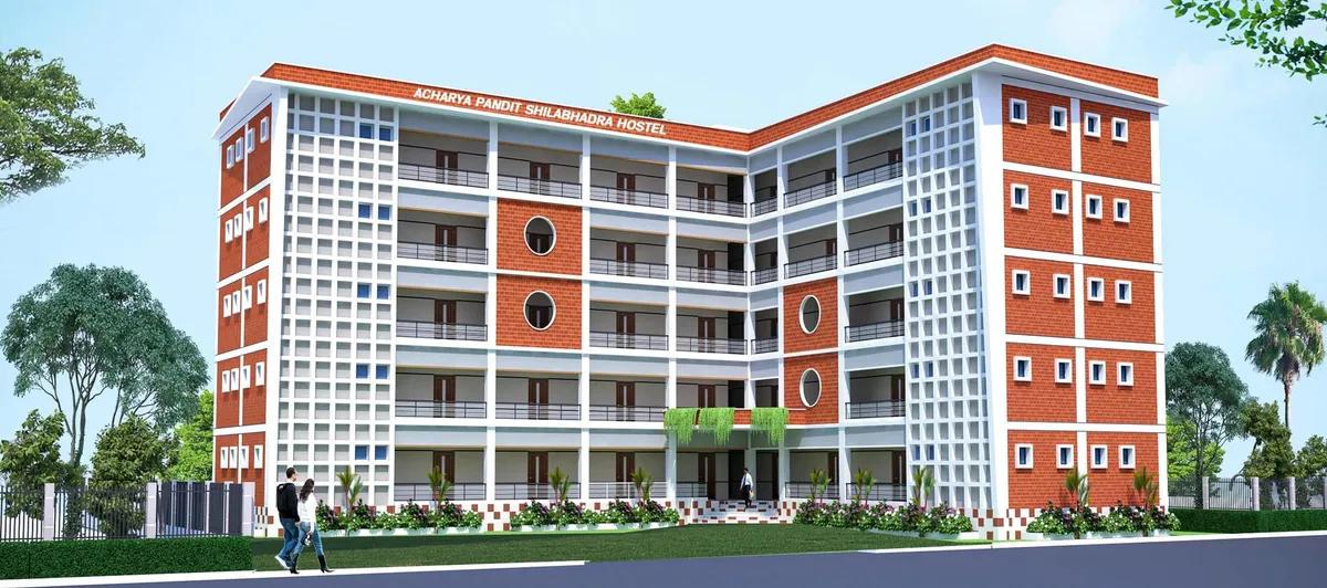 Architectural rendering of the proposed five-storey Acharya Pandit Shilabhadra Hostel