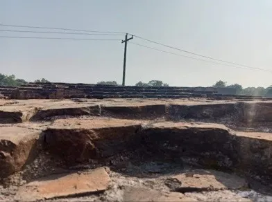 Excavated trench and brick courses at Latikot Mura